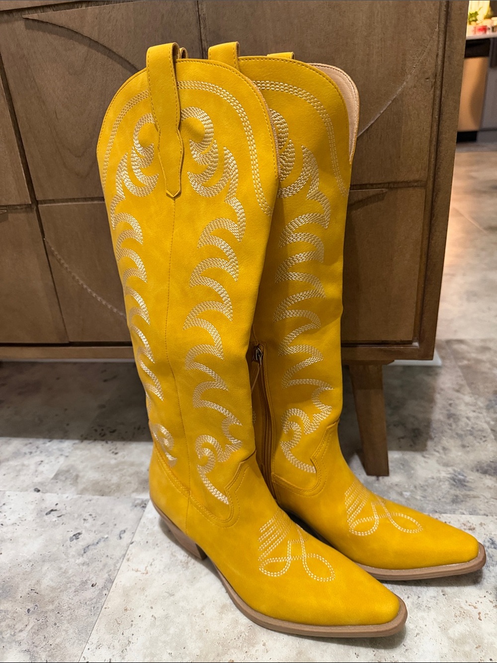 Golden Yellow Western-Stitch Knee-High Boot size 8